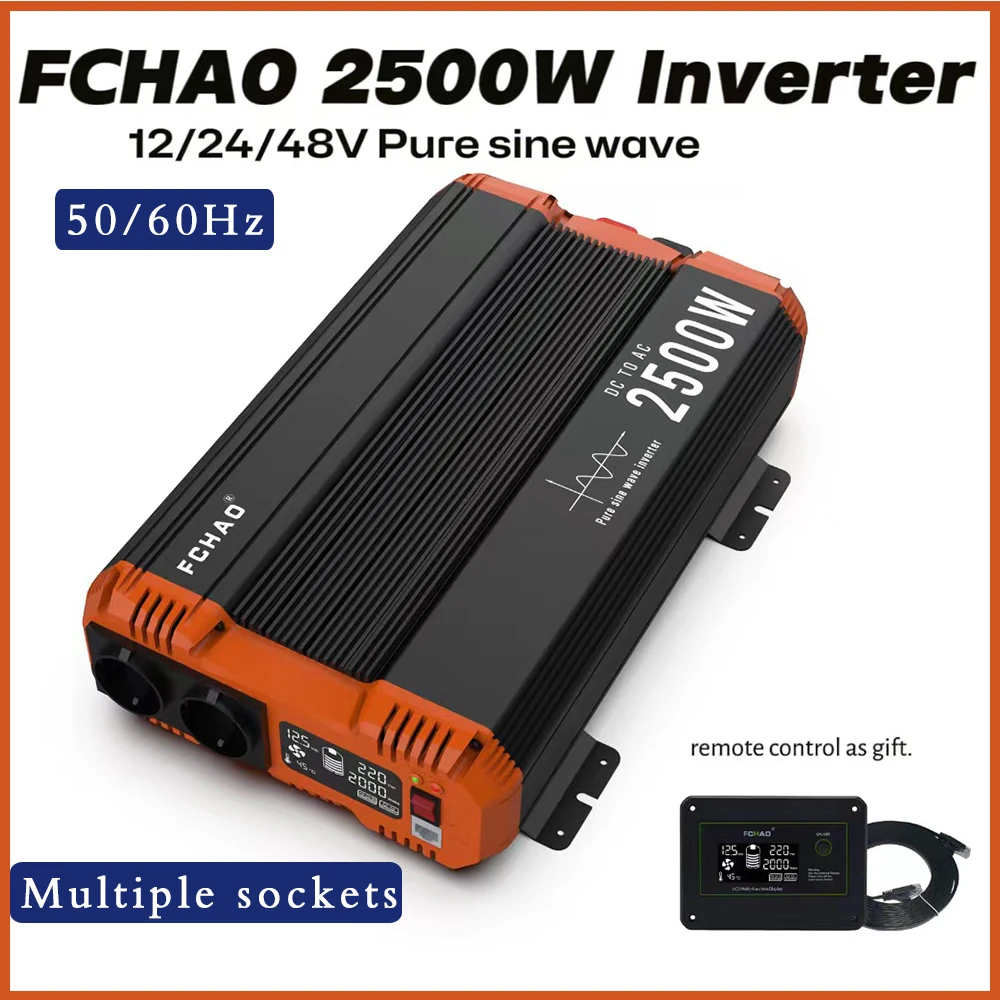 FCHAO 2500W Continuous Power with Remote-controller, 12V to 220V 5000W Power Inverter, for Home, RVs, Camping