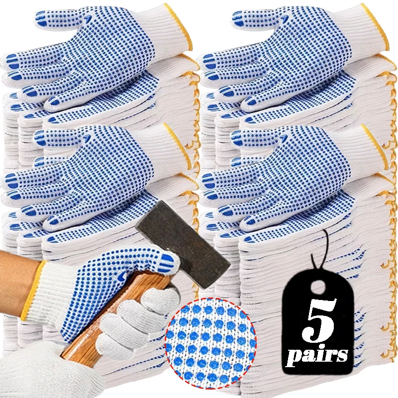 1/5pairs Safety Working Gloves Dotted Palm Anti Slip Cotton Soft Breathable Hand Protection Household Gardening Mechanics Glove