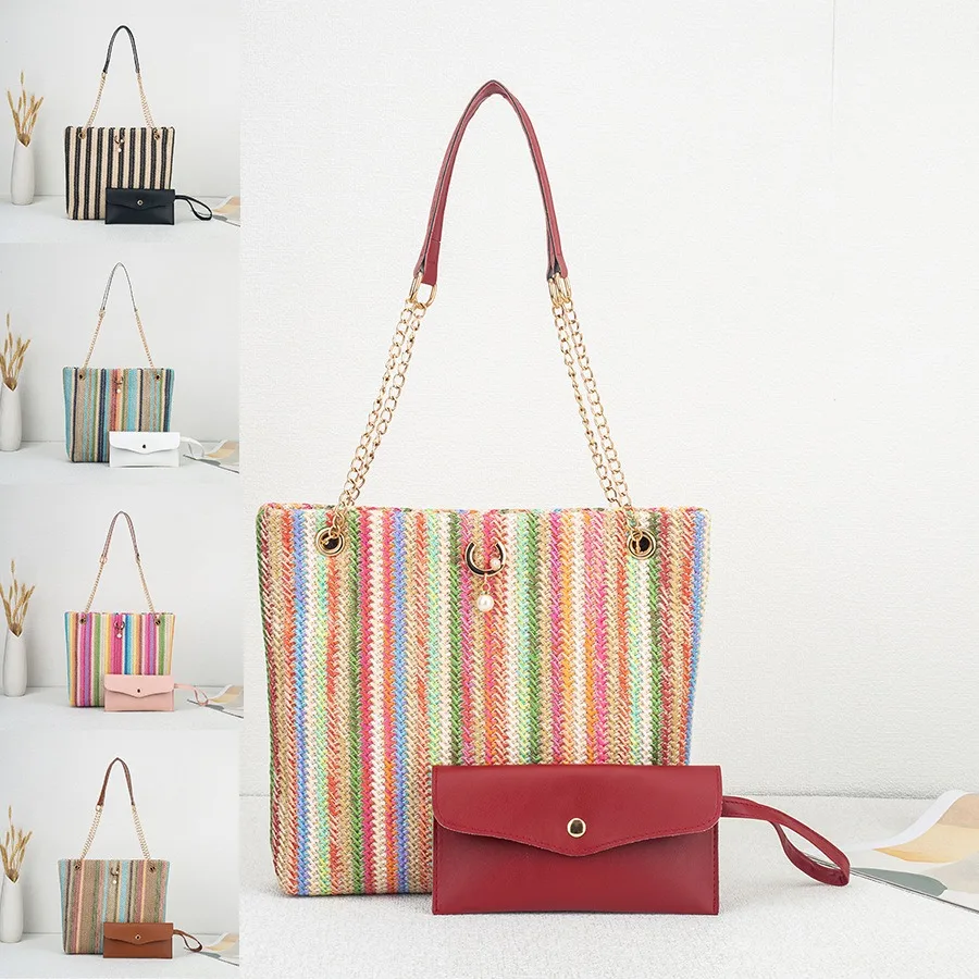 

Женская сумка из ротанга и соломы, пляжная летняя сумка-тоут с цепочкой, большая сумка через плечо, дизайнерская сумка-клатч для путешествий