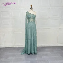 Dubai Luxury Beaded A Line One Shoulder Evening Dresses with Cape Sleeve for Women Wedding Party Gowns