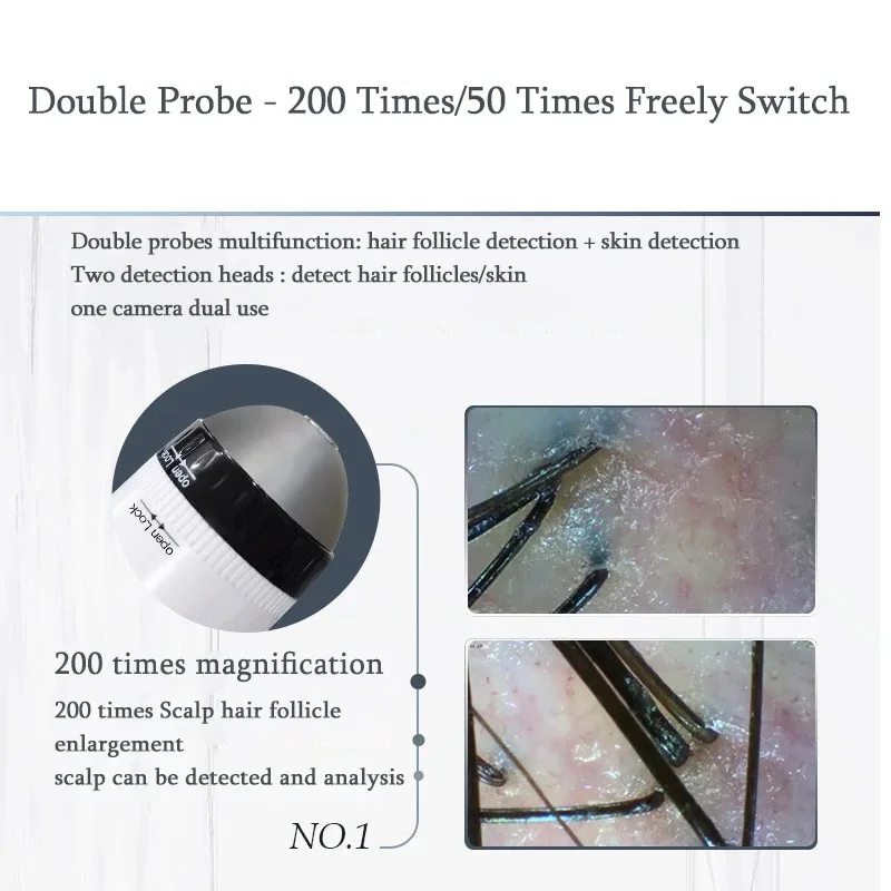 واي فاي فروة الرأس/الجلد/كشف بصيلات الشعر اختبار تحليل المكبر الأشعة فوق البنفسجية محلل الجلد المهنية 50X/200X كاشف بشرة الوجه #6