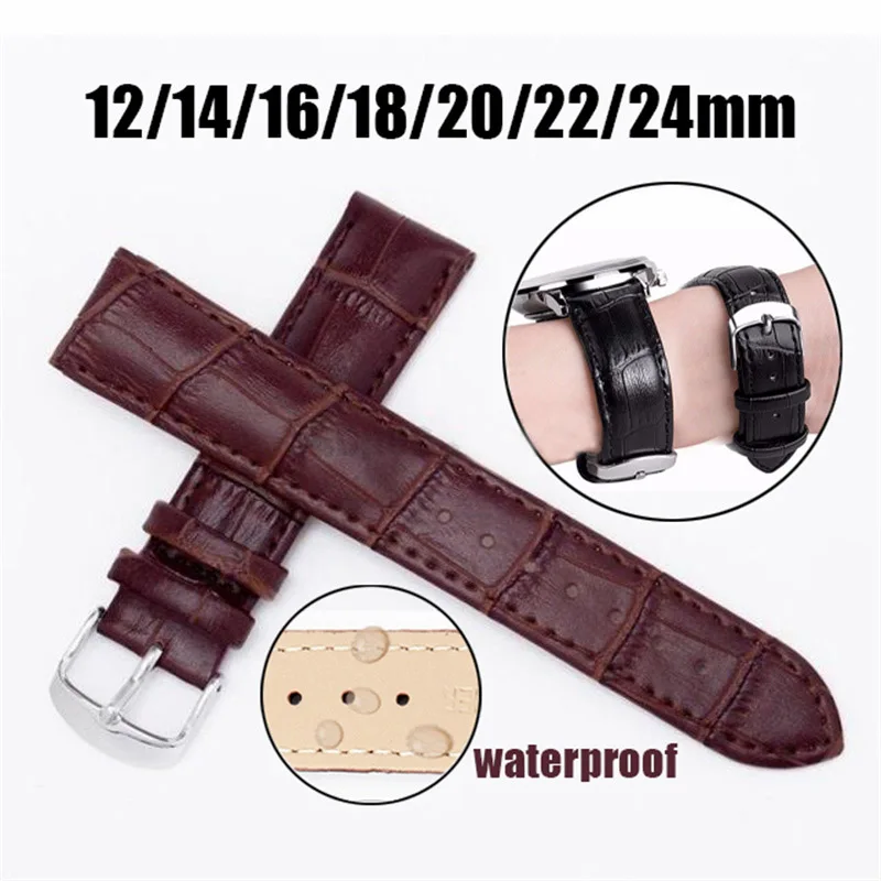 12/14/16/18/20/22/24mm PU Leather Watch Strap Universal Women Men Replacement Belt Bracelet Black Brown Business Watch Band