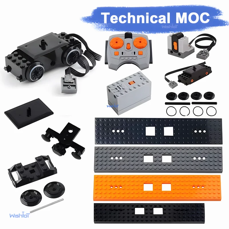 Technical Parts Train Motor 88002 MOC Pack Power Functions Battery Box Tracks Top Base Plate for Legoeds EV3 91994 74784 2871