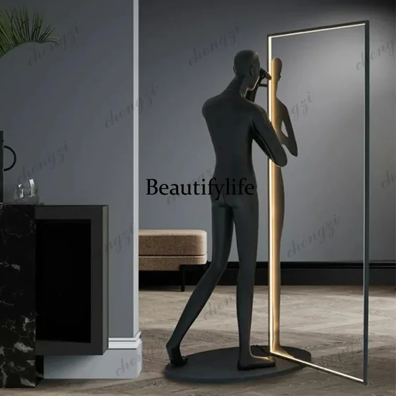 A74 humanoid sculpture floor lamp smooth surface square simple creative abstract art portrait sales office ornament