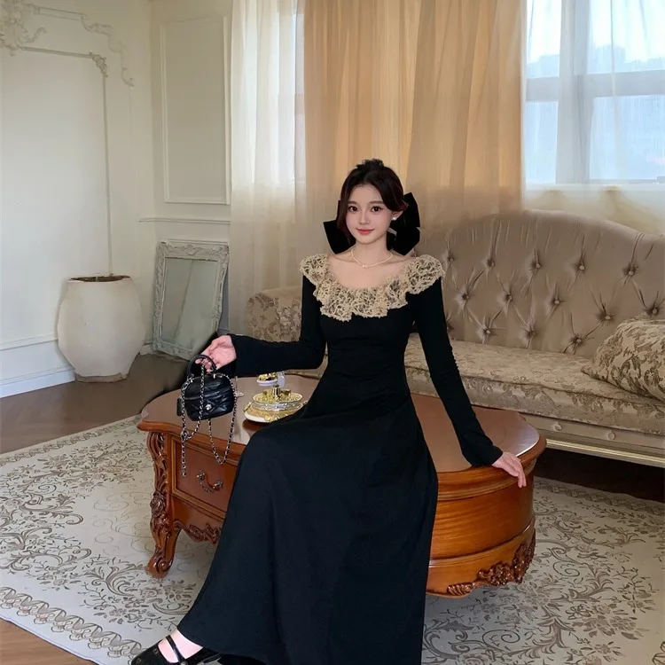 ヘベ・スレ・ロング・スヴェ・ニット・ドレース・スプライシング・スリムデザイン・秋冬新作・通勤に最適・Hペ・ドレ