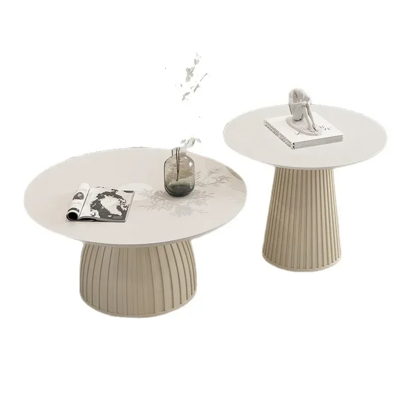 

Cream style modern simple light luxury rock plate coffee table, round living room small apartment tea table