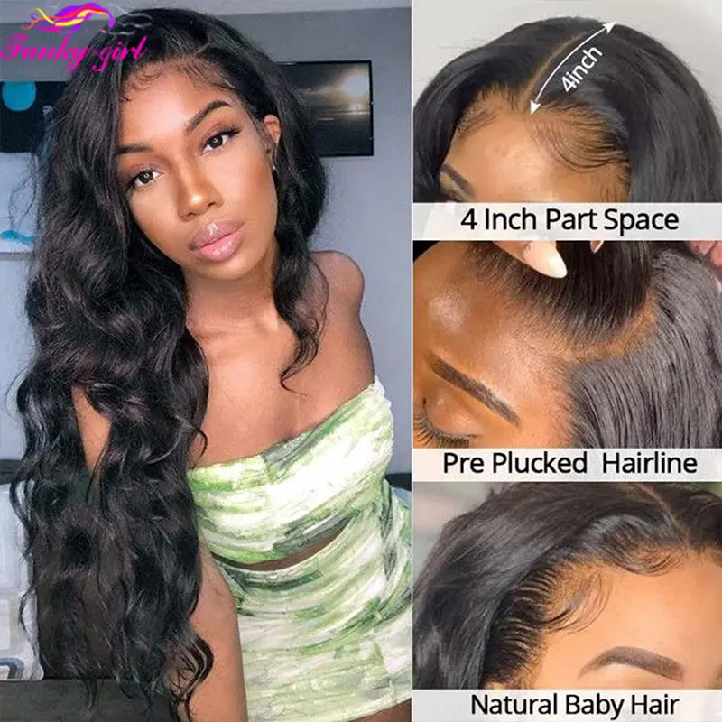 Body Wave Human Hair Wig T Part Lace Frontal Wigs For Black Women Transparent Lace Closure Brazilian Remy Hair Wigs PrePlucked