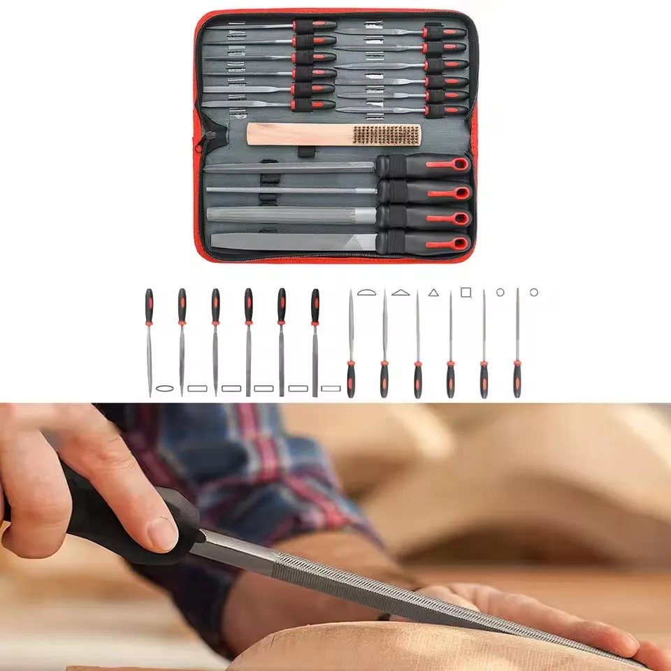 Hi-Spec-Ensemble de limes à main en métal, grandes et petites limes avec brosse en acier, outils de poinçonnage du bois, travail de calcul et accessoires, 16 pièces