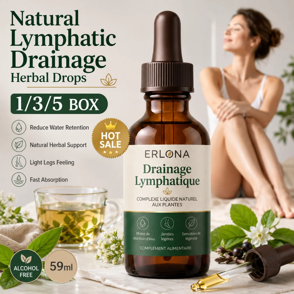 ERLONA Natural Lymphatic Drainage Drops 59ml Plant Based Liquid Support for Fluid Balance Heavy Legs and Daily Body Care