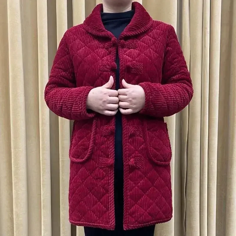 Corduroy Winter Coat Women Puffer Jacket Winter New Korean Style Long Ladies Over-the-knee Cotton Padded Jacket Keep Warm