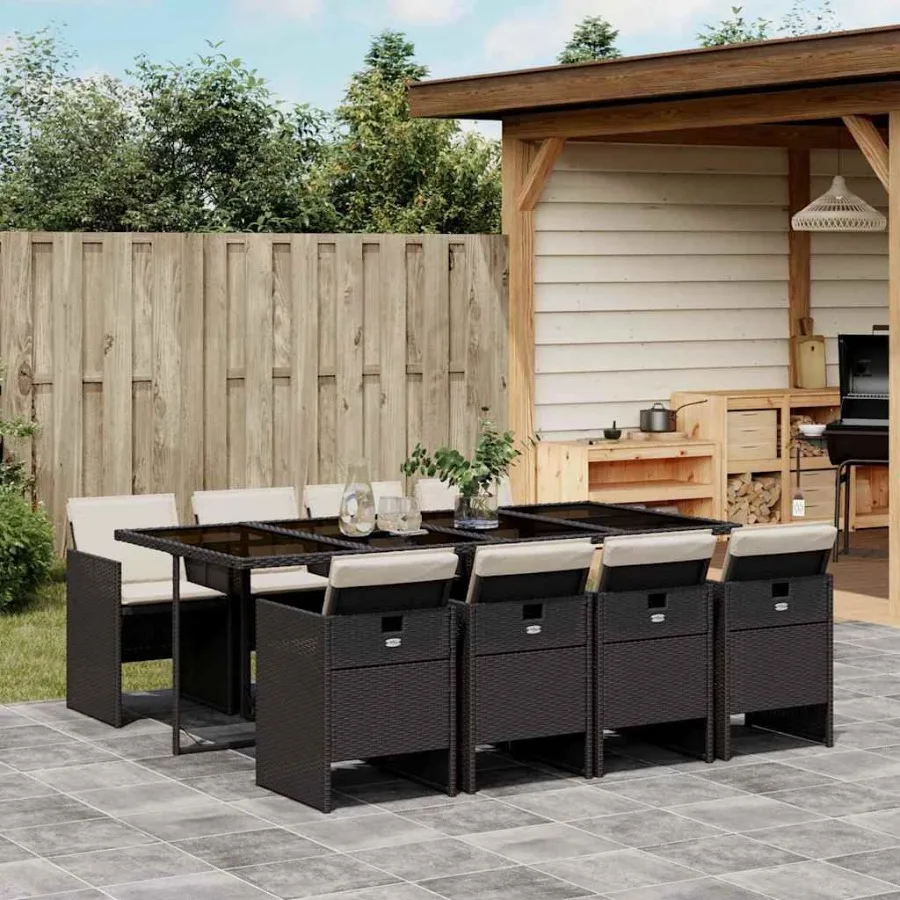 

Garden Dining Set Black PE Rattan 8seater UVresistant materials