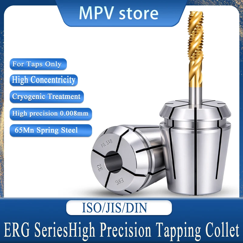 ERG Series TER32 Square Hole ER Tapping Collet Chuck, Dedicated ER Collet for Tap, Conforms to ISO, DIN, JIS Standards