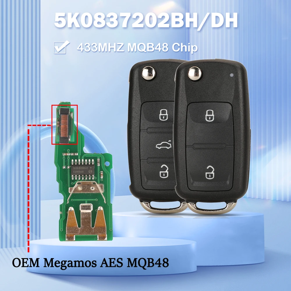 

Jingyuqin MQB48 433 МГц 5K0837202BH/DH дистанционный ключ от автомобиля для VW Caddy Transporter Beetle Jetta Sharan Scirocco Polo Tiguan 2/3BTN