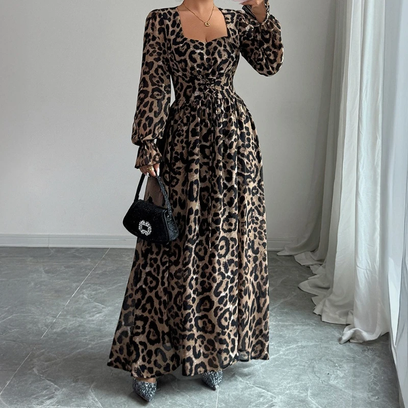 

Autumn Elegant Wind Leopard Print Long Sleeve Dress Women's Dress