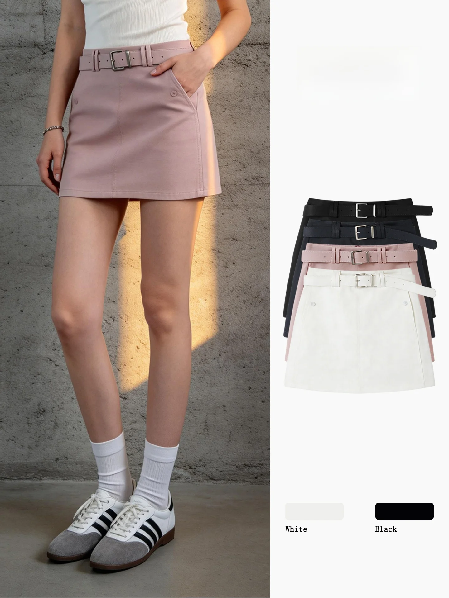 

Pink Waist-Cinching Half-length Short Skirt Women's Summer Casual Pocket Design Slimming Commute Skirt Bodycon Skirt