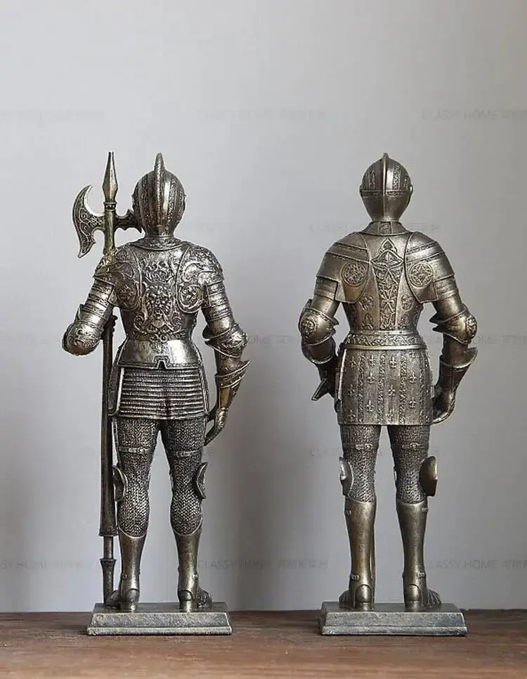 Armored Soldier Simulated Human Figure Sculpture Iron Armored Knight Decorative Figurines Home Decoration Accessories