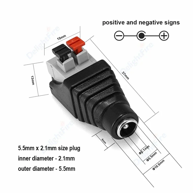 1/100pcs Female Male DC Connector 2.1*5.5mm Jack Power Adapter Barrel Wire Connectors For LED Strip Light CCTV Camera