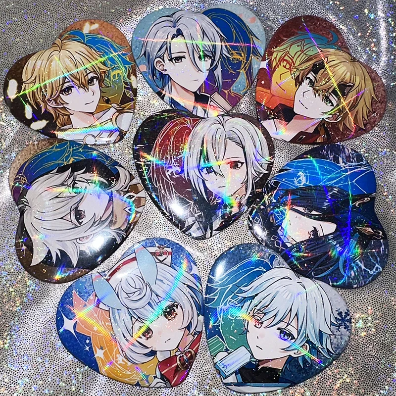 Game Genshin Impact Kamisato Ayato Arlecchino ClorindeLove Badge Button Brooch Pins Cosplay Collection Spuare Cards Set