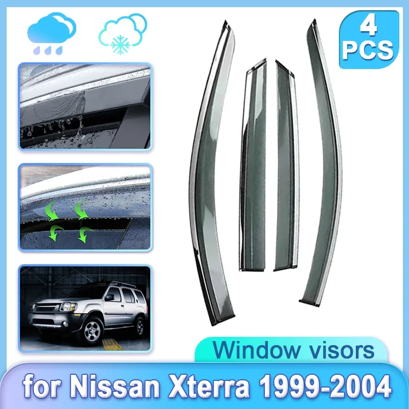 4x Car Window Door Visor for Nissan Xterra WD22 1999~2004 2003 Rain Guard Shades Weathershield Door Visor Wind Rain Accessories