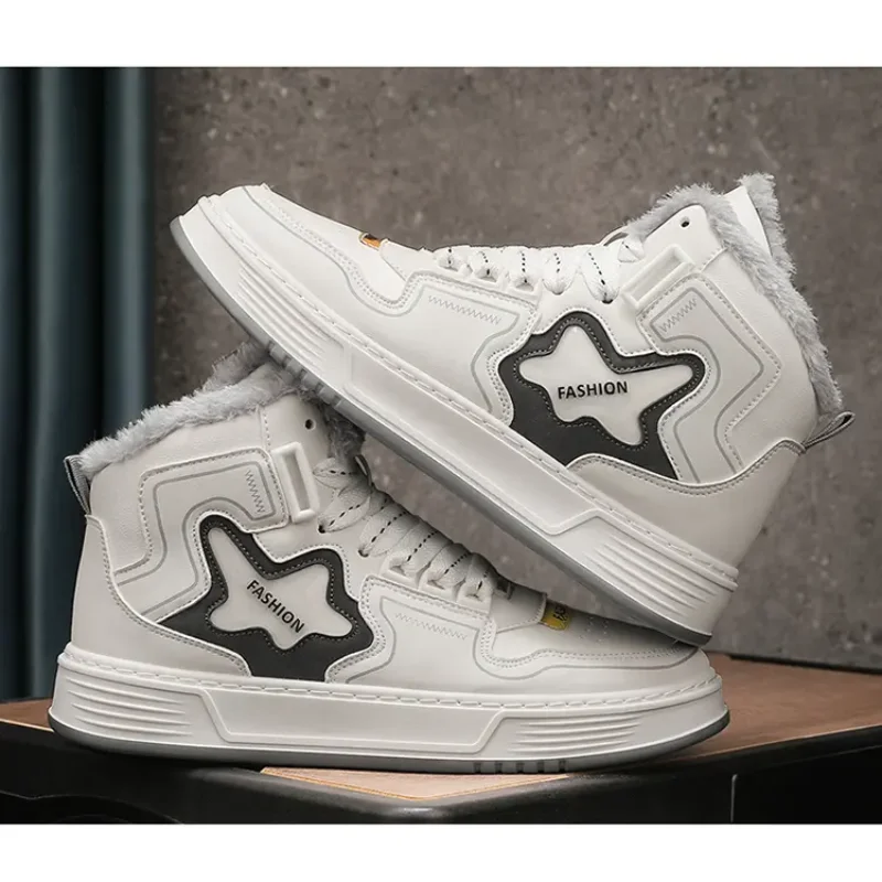 Sapatos de algodão masculinos inverno com lã espessada plataforma esportiva quente sapatos casuais botas de neve para estudantes ao ar livre