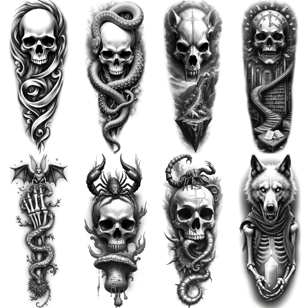 

3pcs Temporary Tattoo Realistic Temporary Tattoos Wolf Skeleton Bat And Snake Raven Skull For Adults Men Thighs