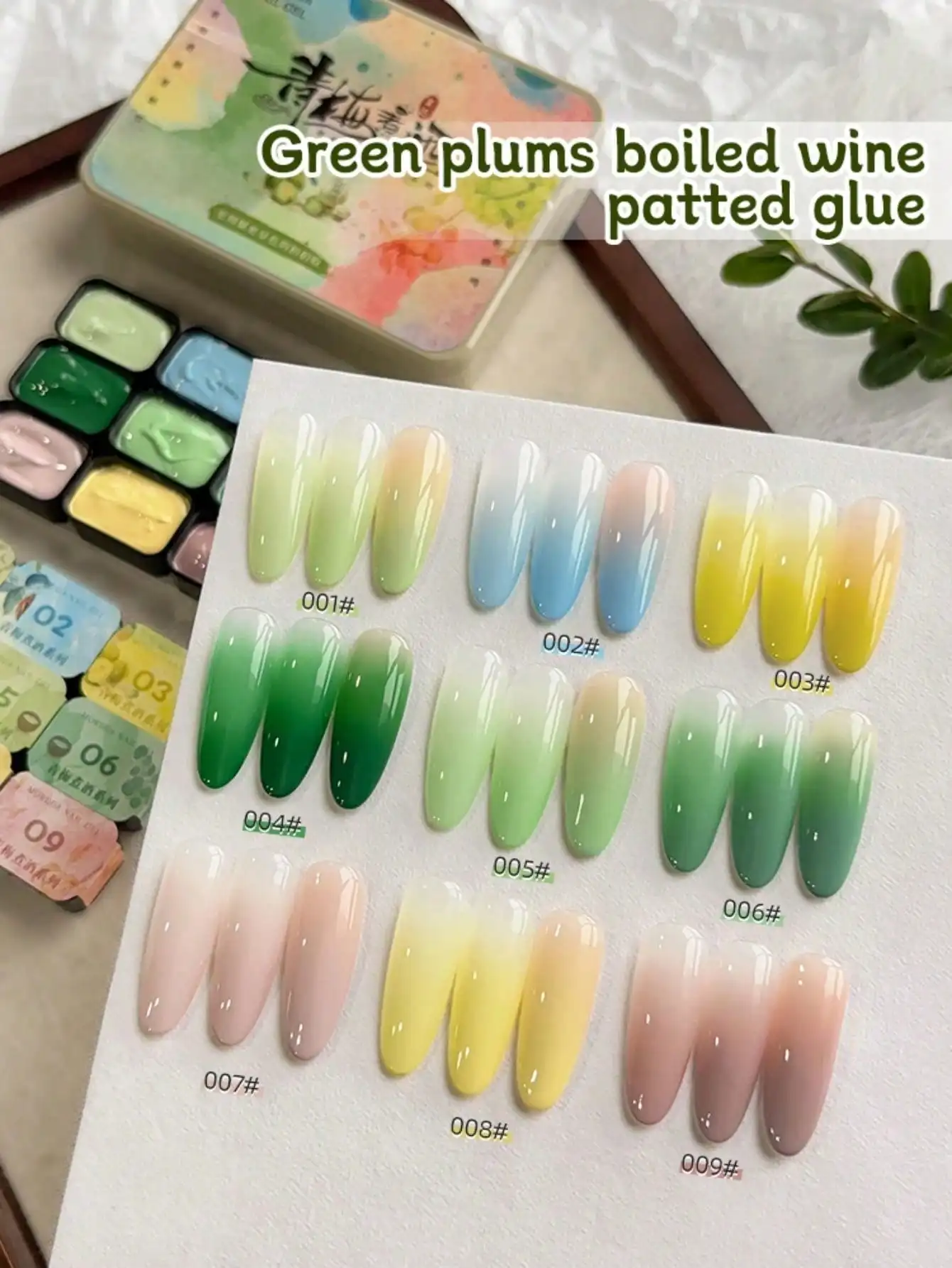 MORDDA 9 pièces prunes vertes vin bouilli Patter colle taches en conserve haute Saturation populaire semi-solide colle à ongles Salon pour spécial