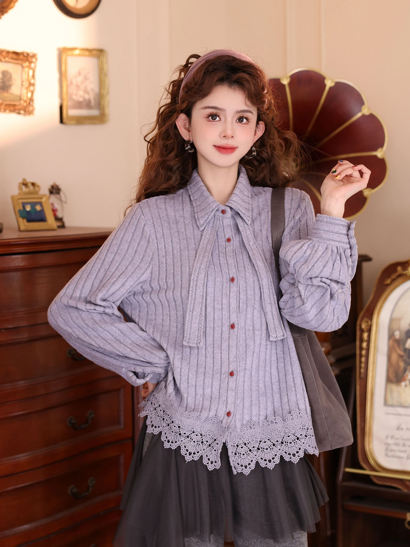 

Loose Long Sve Women's irt Versatile Chic Sle Autumn Winter New Arrival Meticulous Design Straight Cut Polyester Fiber