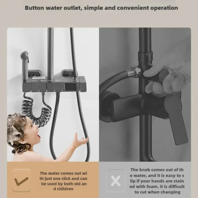 Gun gray digital display constant temperature piano keys shower set ambient light shower pressurized nozzle all copper