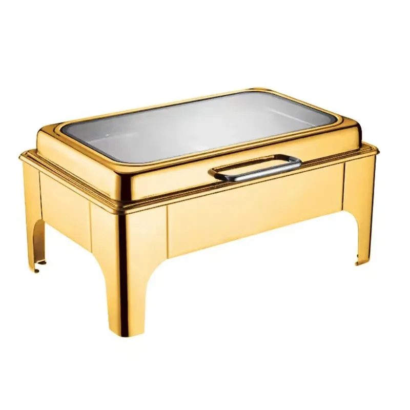 Luxury Gold Display Restaurant Hot Pot Buffet Food Warmer with Window Stainless Steel Buffet Stove