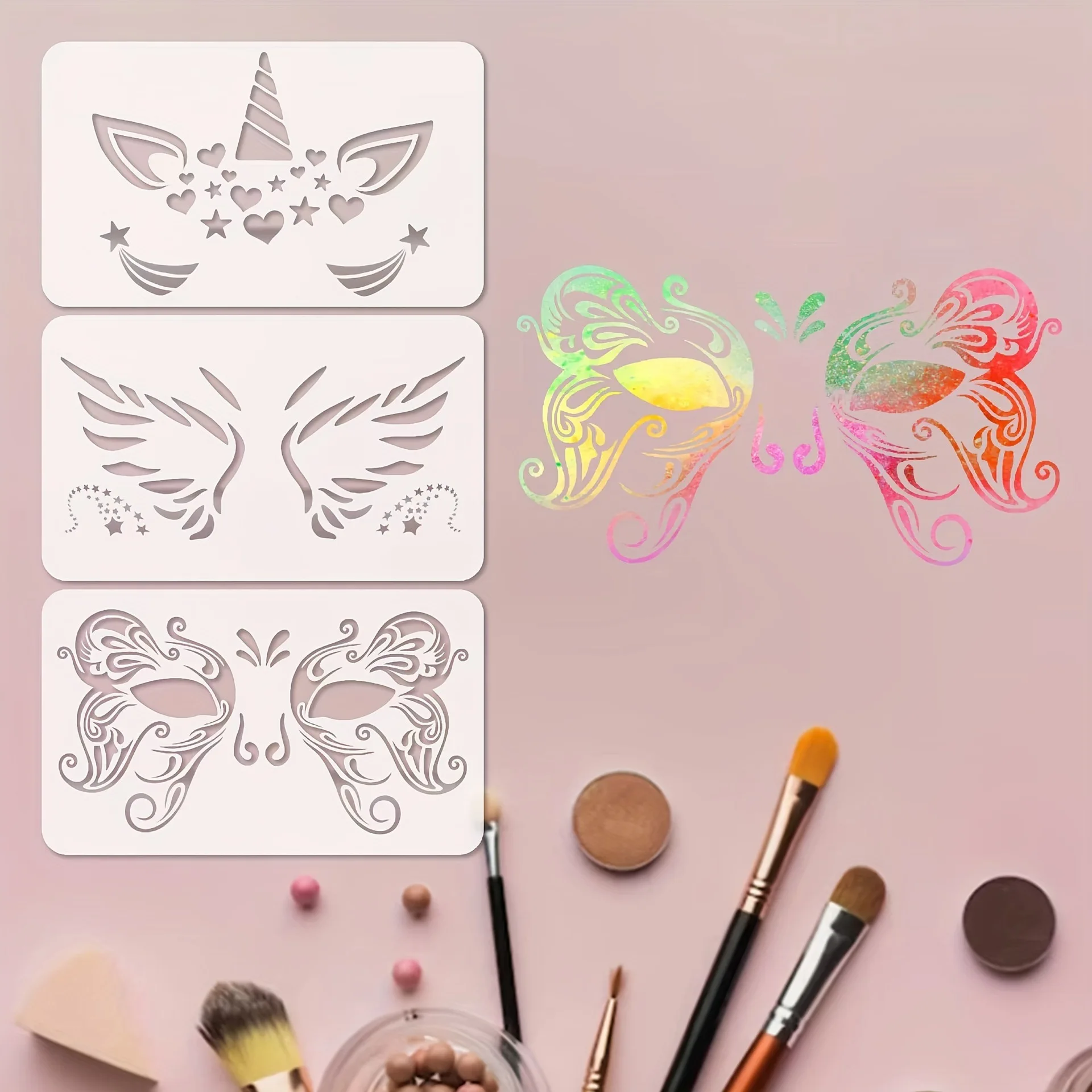 16pcs Reusable PET Face Painting Stencils, Assorted Designs for DIY Makeup,Costume Parties, Washable Stencils for Painting