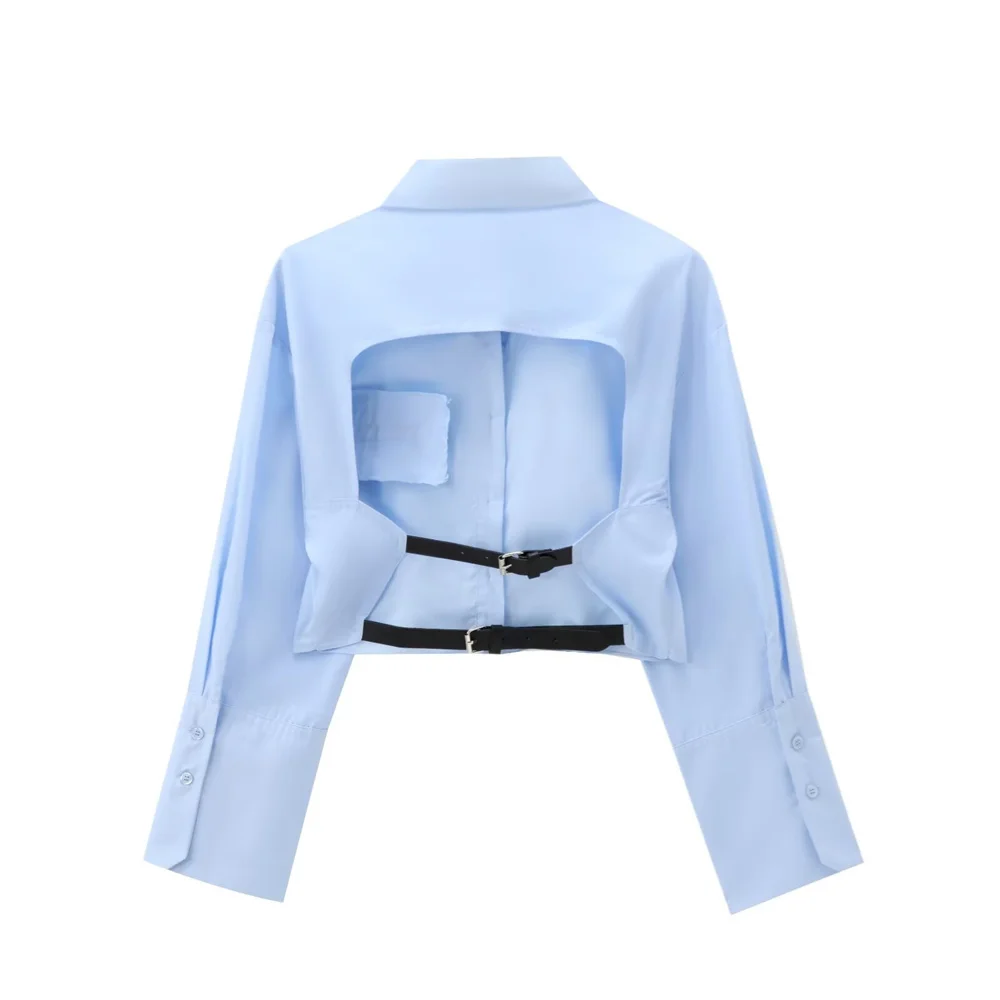 Taop&Za Autumn New Product Women's Fashion and Leisure Versatile Collar Long Sleeve Design Feel backless with Belt Shirt