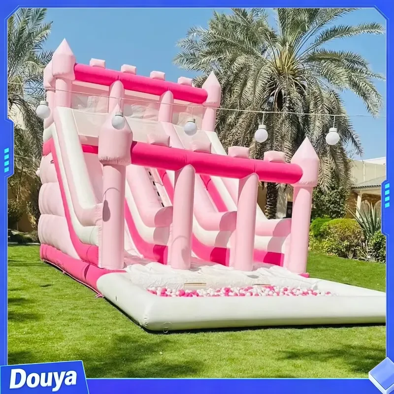 Pink Princess Castle Commercial Inflatable Water Slide with PVC Material Portable for Wedding Events