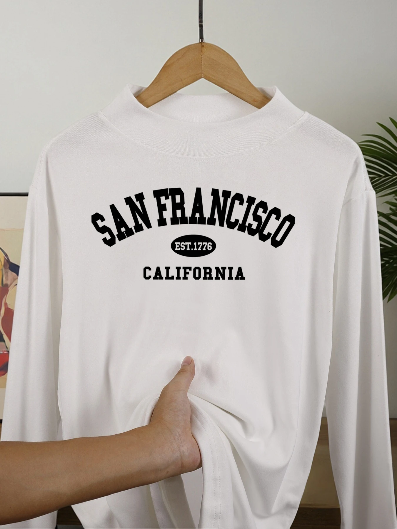 

Калифорния San Francisco Est 1776, мужские футболки с принтом, осенний мягкий пуловер, удобные топы с высоким воротником, теплые повседневные топы с длинным рукавом