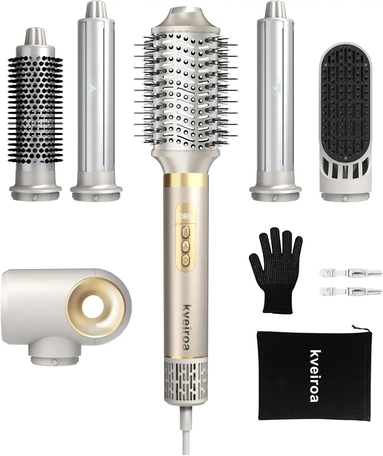 

6-in-1 Hot Air Brush & Hair Dryer with Auto Curlers, Fast Drying, Frizz-Free Styling, No Heat Damage, Travel Bag Included