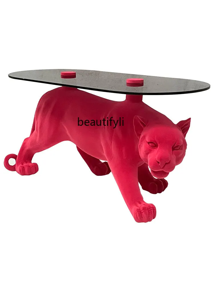 

Personalized Tea Table Italian Minimalist Side Table Glass Animal Leopard Table Home