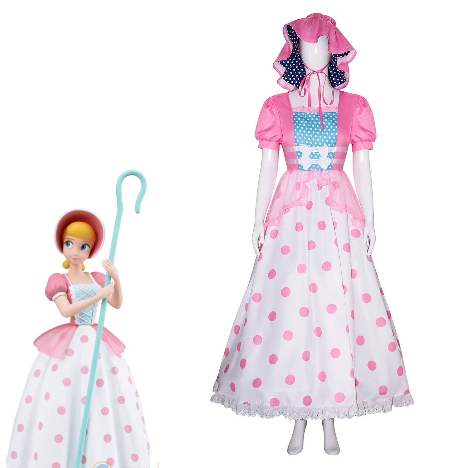 

Adult Bo Peep Costumes Shepherdess Cosplay Women Dress with Hat for Halloween Cosplay Costumes