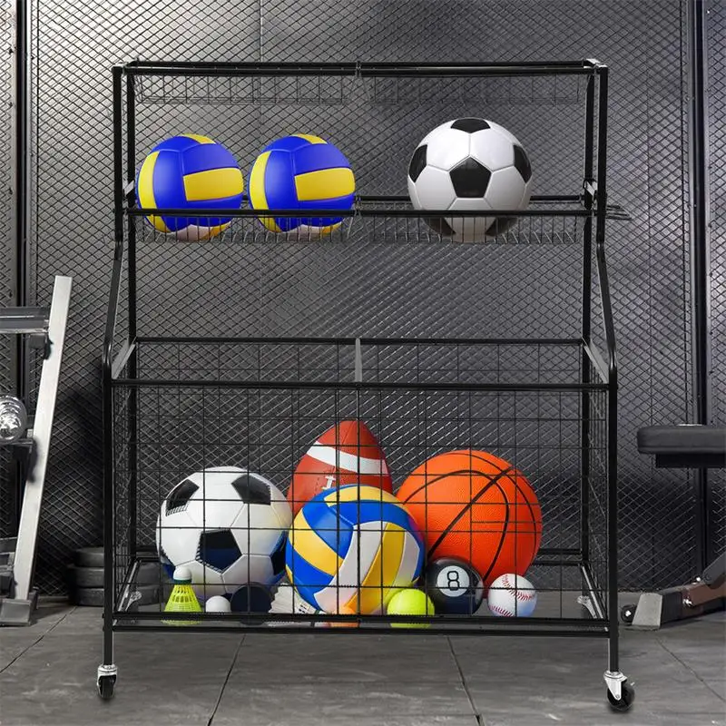 

Sports Equipment Organizer For Garage Ball Storage Rack Rolling Cart Garage Steel Construction