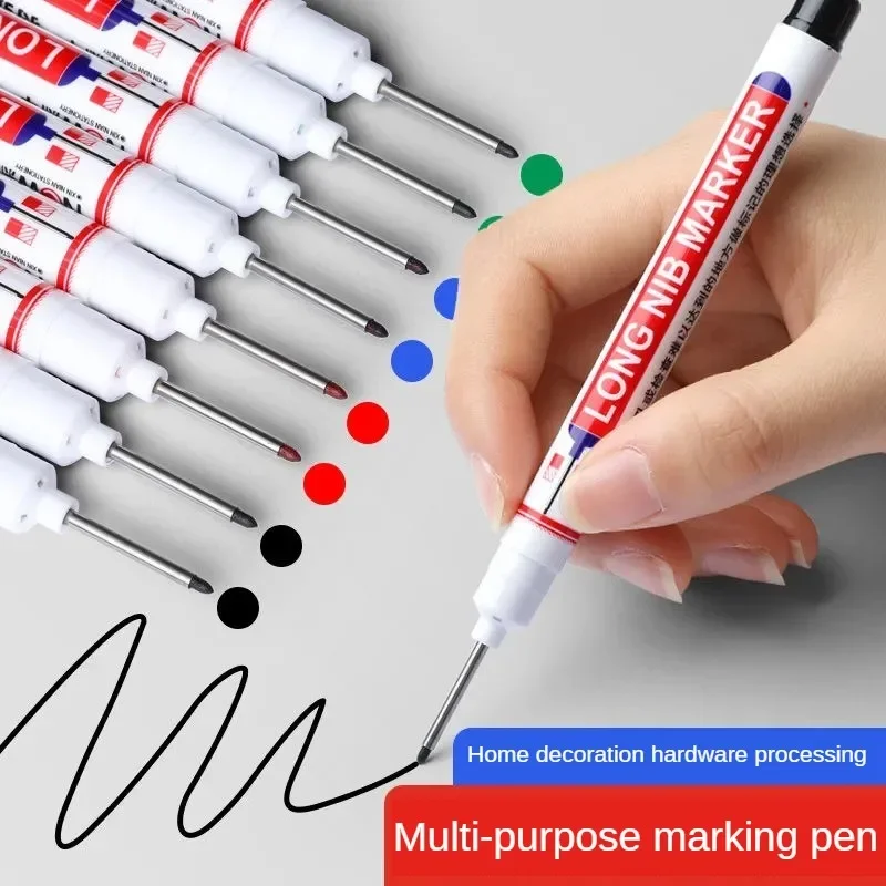 10Pcs/Set Long Head Markers Pen Deep Hole Marker Pencil for Tile Woodworking Tools Carpenter Red/Black/Blue/Green Ink