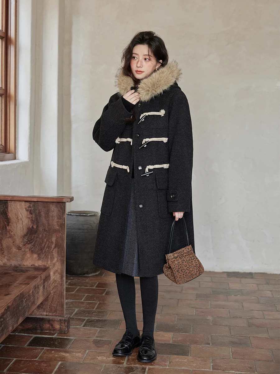 

Ele Korean Sle Woolen Coat with Fur Collar Unique Personali Small Size Women's Outerwear for Winter Season
