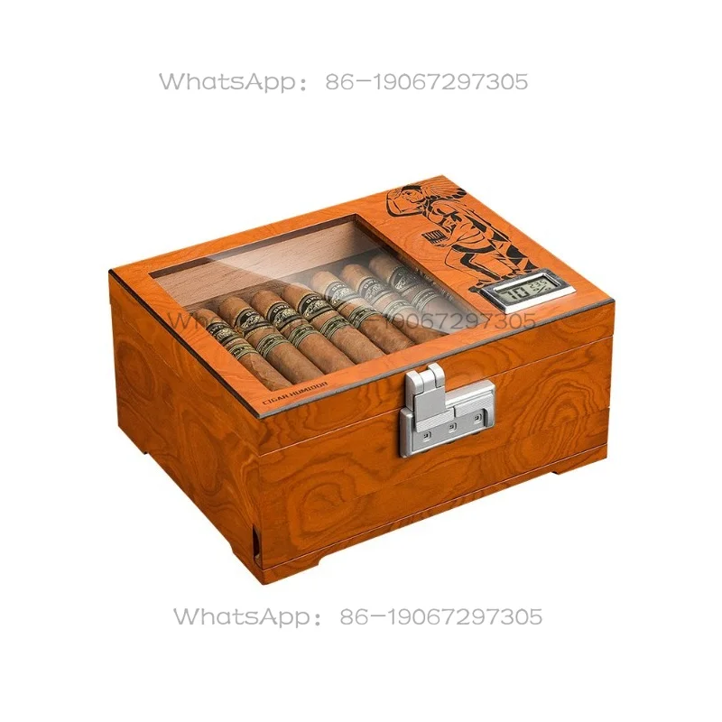 Solid Wood Moisture Resistant Sealed with Lock Large Capacity Cedar Wood Cigar Humidor Set