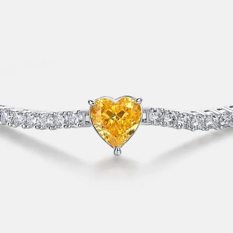 سوار نسائي على شكل قلب S925 مطلي بالفضة عيار 18 قيراط من الذهب PT950 البلاتين الحب زهرة الجليد قطع الماس عالي الكربون