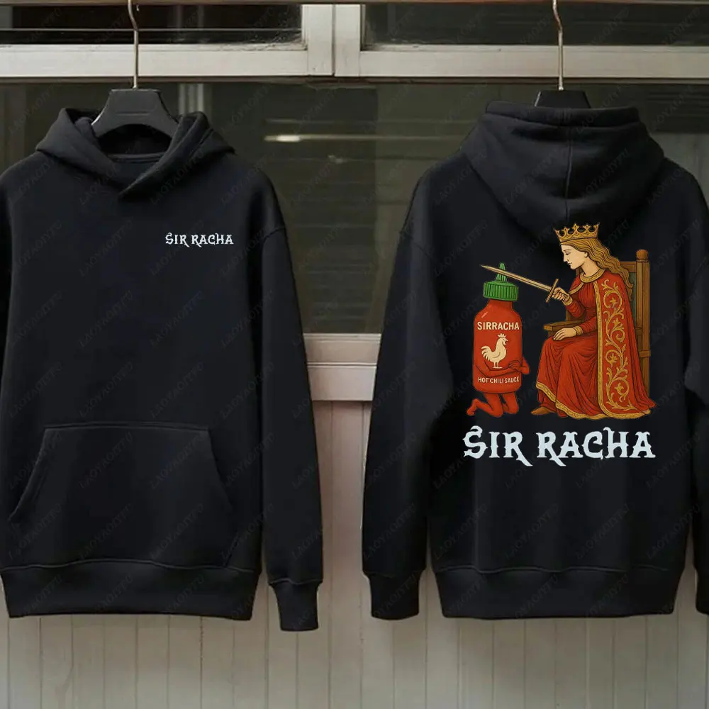 Sir Racha homme femme 2 faces sweats à capuche Sri Racha Art médiéval pull Sriracha Fan Merch rétro médiéval graphique sweat à capuche
