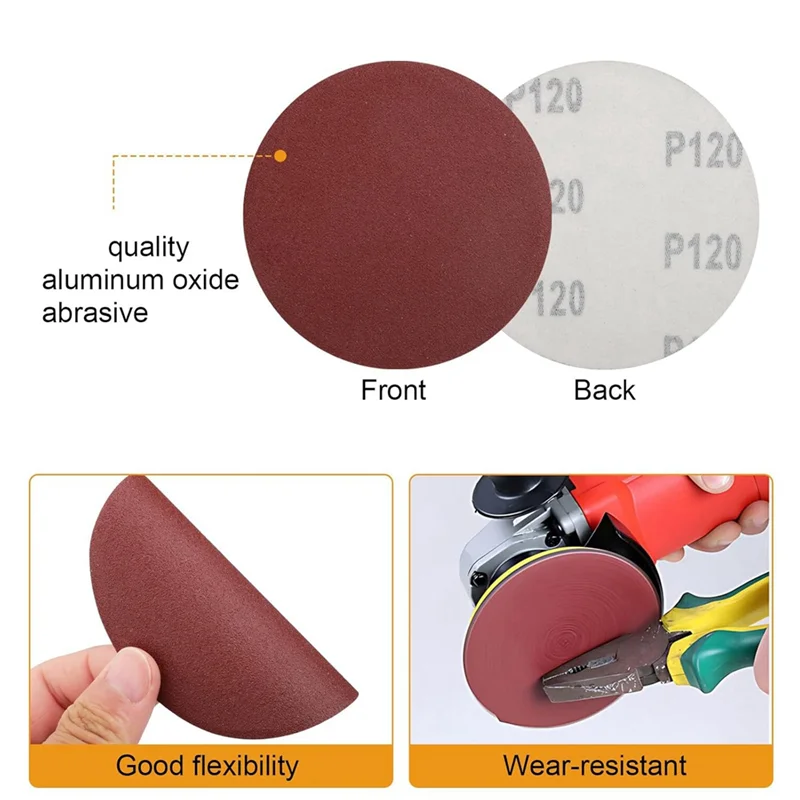 Discos de lijado para amoladora angular de 4 pulgadas, discos de papel de arena de 100 Uds con almohadilla de respaldo de gancho y bucle de 4 pulgadas y adaptador de taladro de 1/4 pulgadas