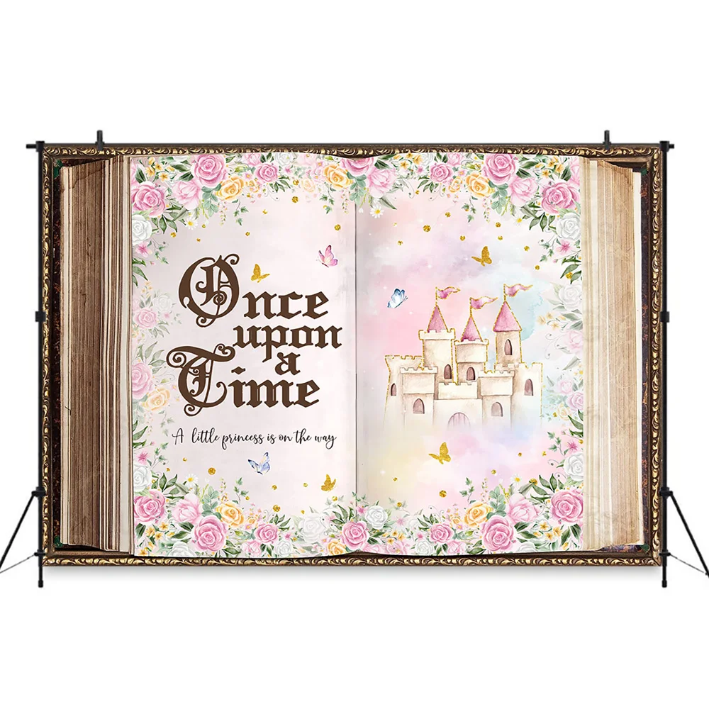 Fondo de Castillo de cuento de hadas de ensueño, era una vez, dulce princesa, fiesta de cumpleaños, telón de fondo de flores, mariposa, niña, utilería para espectáculo de bebés