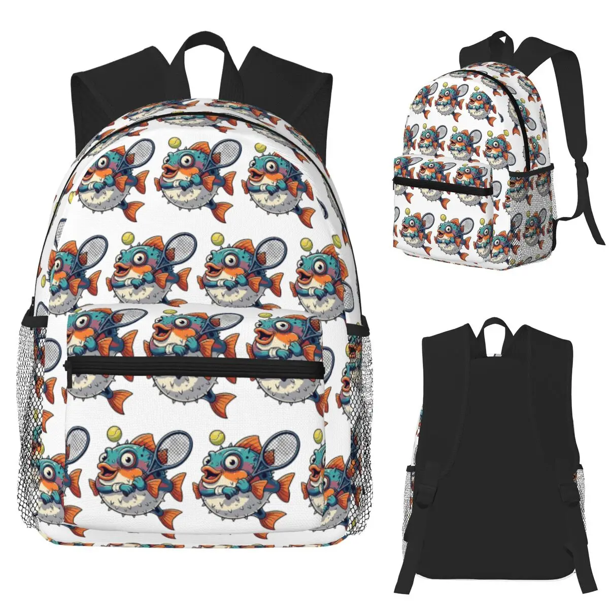 

Pufferfish Tennis Player Student Backpack School Bag Hiking Travel Daypack for Men Women Fashion Bookbag Shoulder Bags