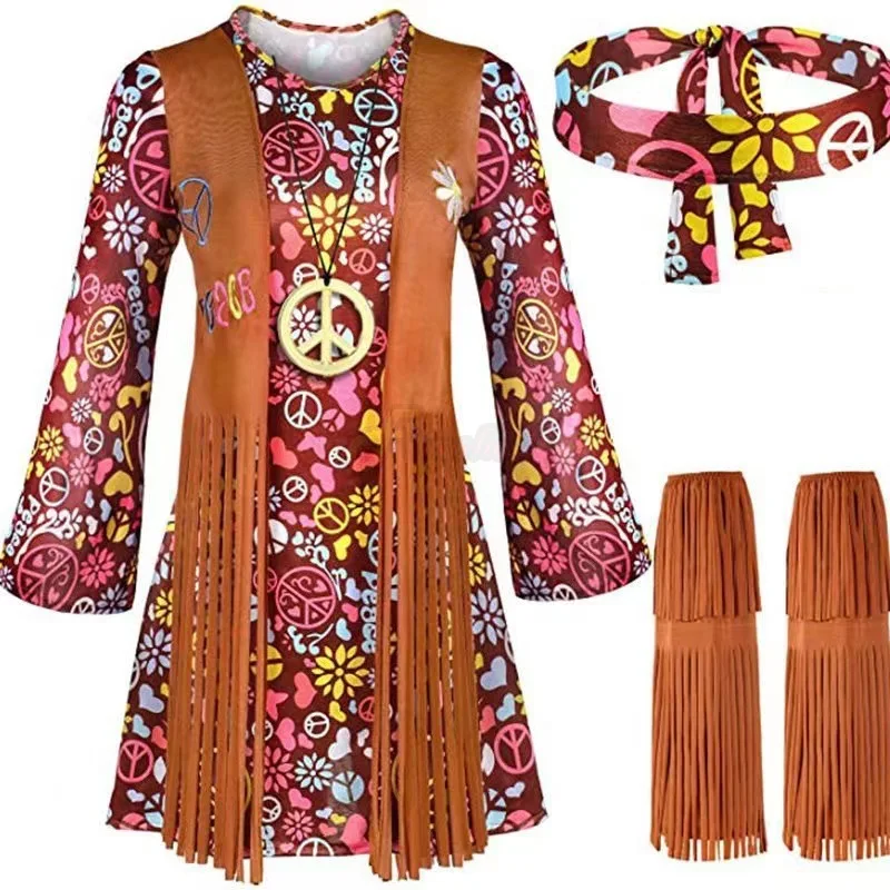 Women's Peace Love Hippie Costume Party 60s 70s Christmas 1960s Stage Performance Halloween Cosplay Indian Tassels Costumes