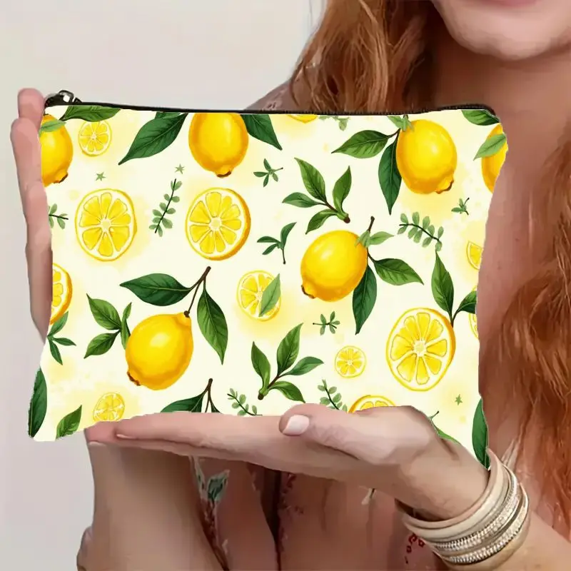 Lemon Print Cosmetic Makeup Bag with Zipper Closure Lightweight Portable Toiletry Pouch Perfect Travel Wash Bag Italy Style
