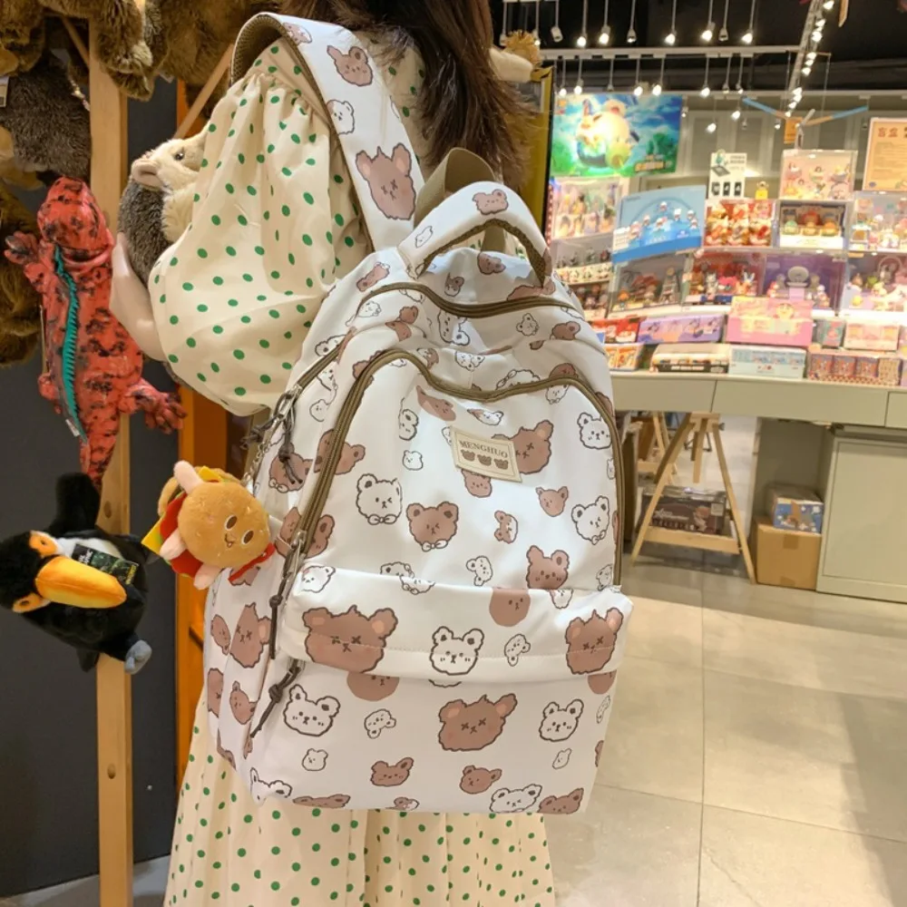 

Nylon Student Backpack Cute Large Capacity Cheese Pattern Shoulder Bags Bear Strawberry School Bag Students