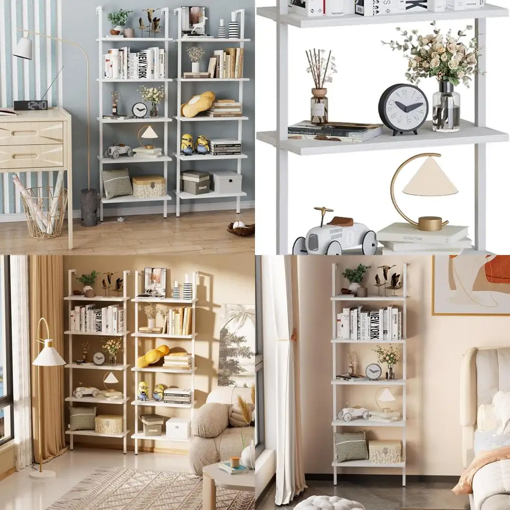 

Полка-лестница, белая деревянная книжная полка, 5-уровневая настенная открытая деревянная стойка, промышленная современная подставка для растений, цветов, универсальный органайзер Bo