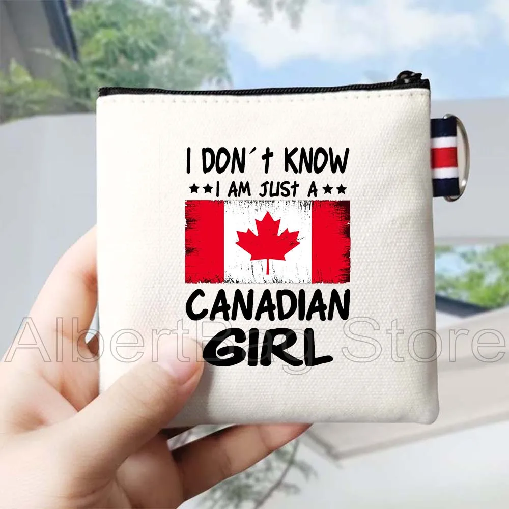 Amore foglia d'acero Giorno del Canada Mappa canadese Bandiera Regali Borsa portamonete in tela Borsa per carte di credito piccola chiave quadrata Custodia a portafoglio in cotone